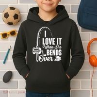 I Love It When She Bends Over Fishing Joke Kids Hoodie thumb 2