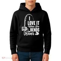 I Love It When She Bends Over Fishing Joke Kids Hoodie thumb 4