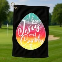 I Love Jesus And Candy Golf Towel thumb 1