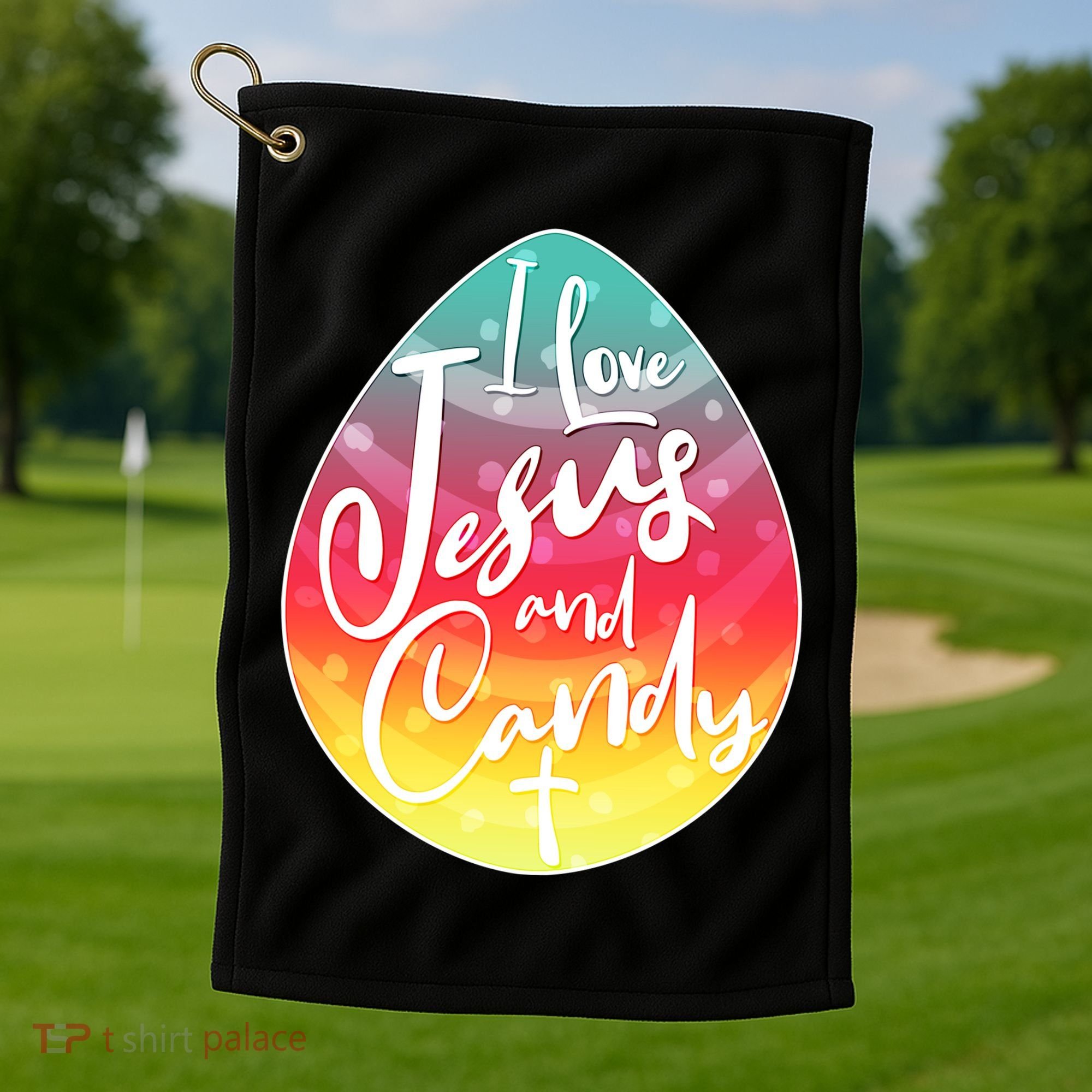 I Love Jesus And Candy Golf Towel