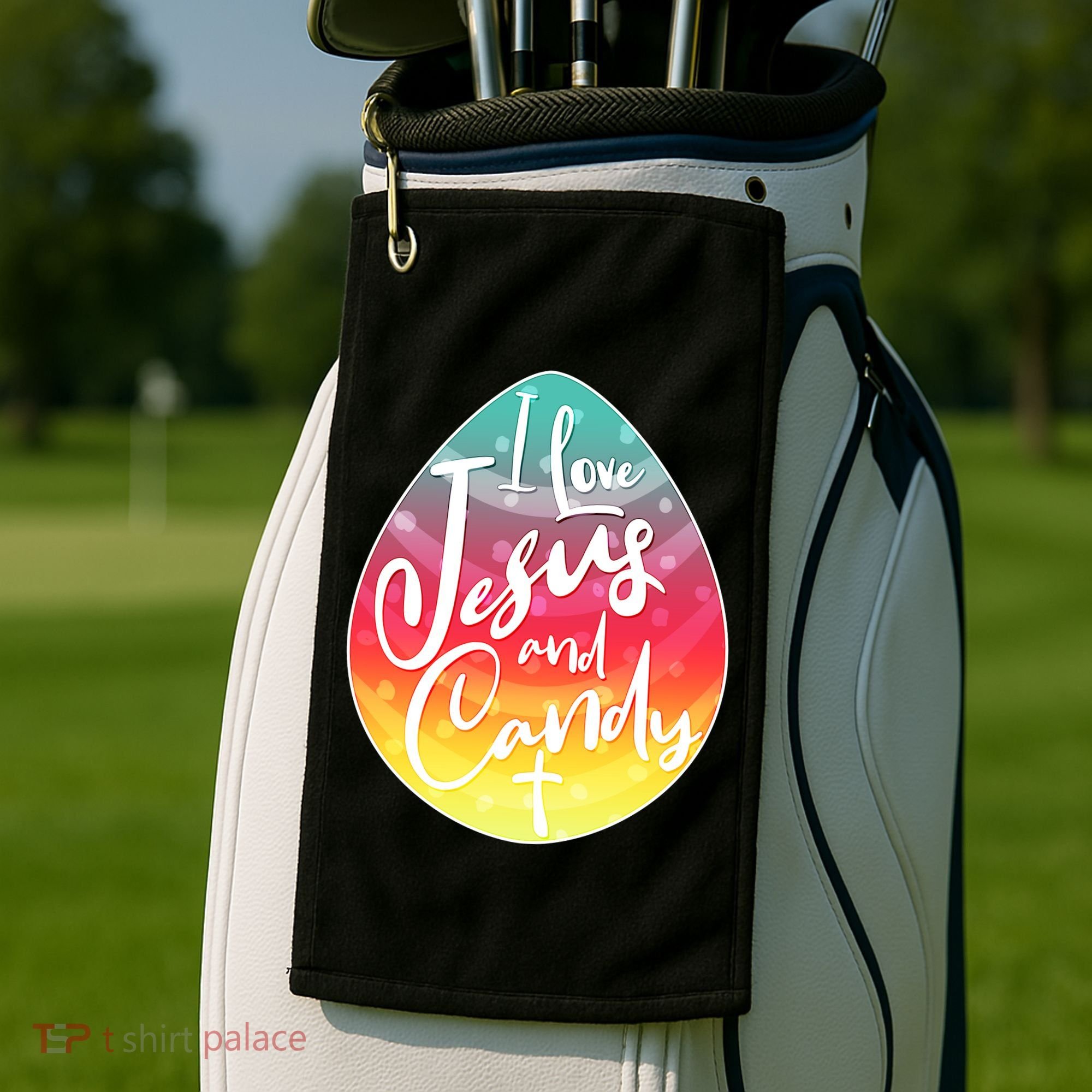 I Love Jesus And Candy Golf Towel