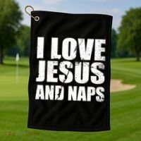 I Love Jesus And Naps Golf Towel thumb 1