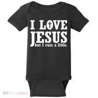 I Love Jesus But I Cuss A Little Baby Bodysuit thumb 0