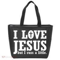 I Love Jesus But I Cuss A Little Tote Bag thumb 0