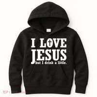 I Love Jesus But I Drink A Little Kids Hoodie thumb 0