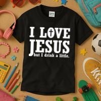 I Love Jesus But I Drink A Little Kids T-Shirt thumb 3