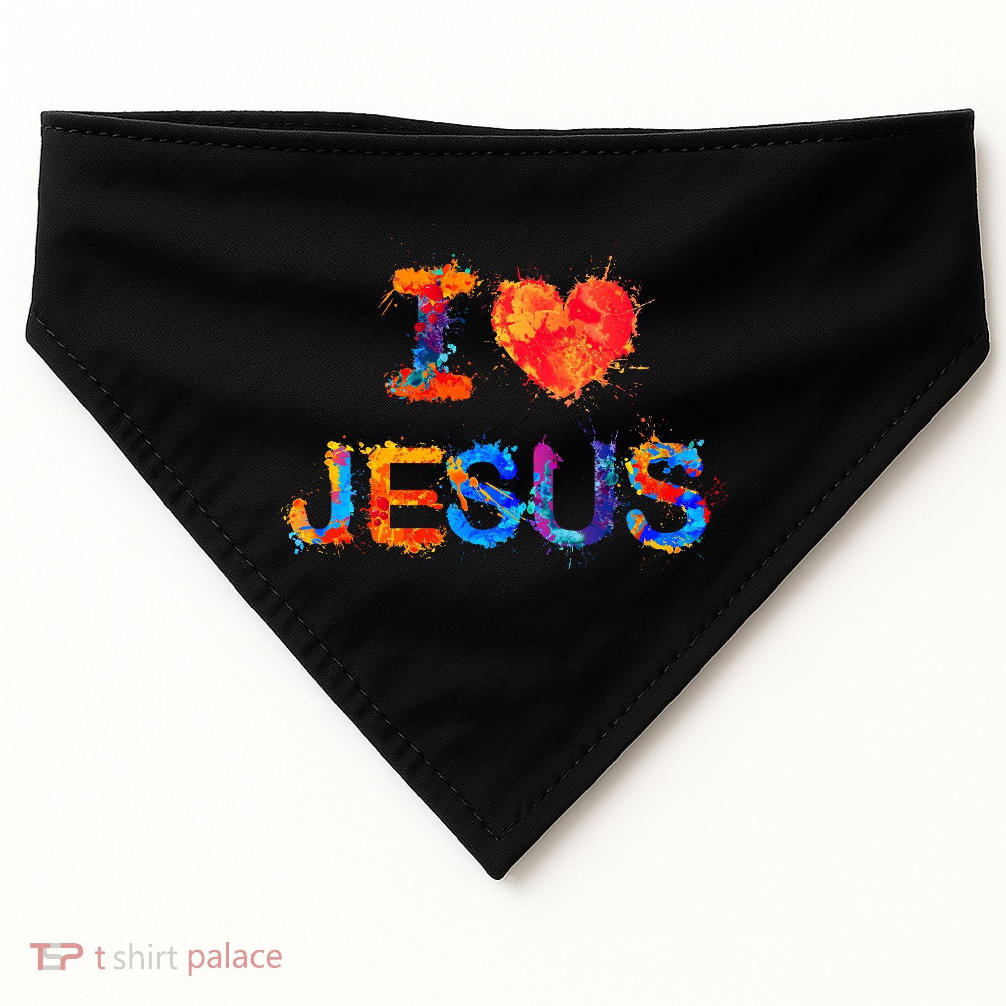I Love Jesus Paint Splatter USA-Made Doggie Bandana