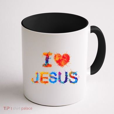 I Love Jesus Paint Splatter Coffee Mug back