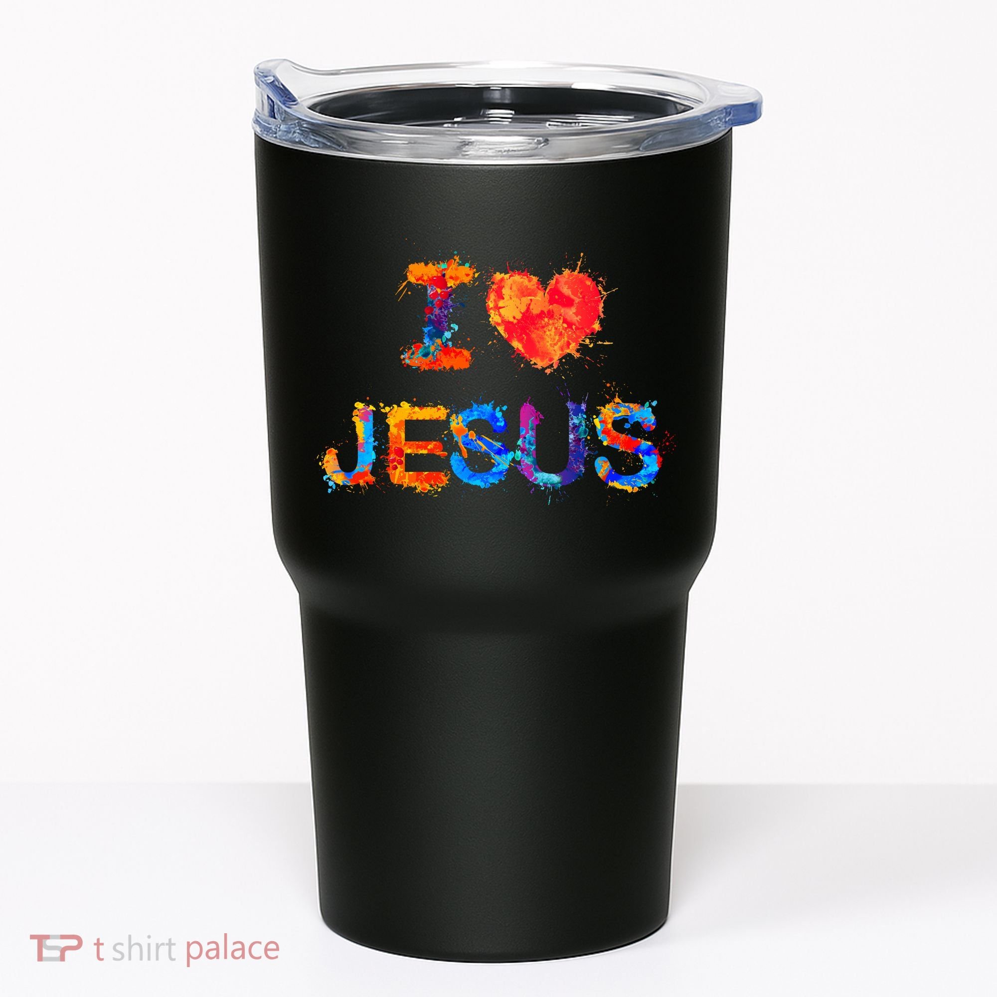 I Love Jesus Paint Splatter Tumbler