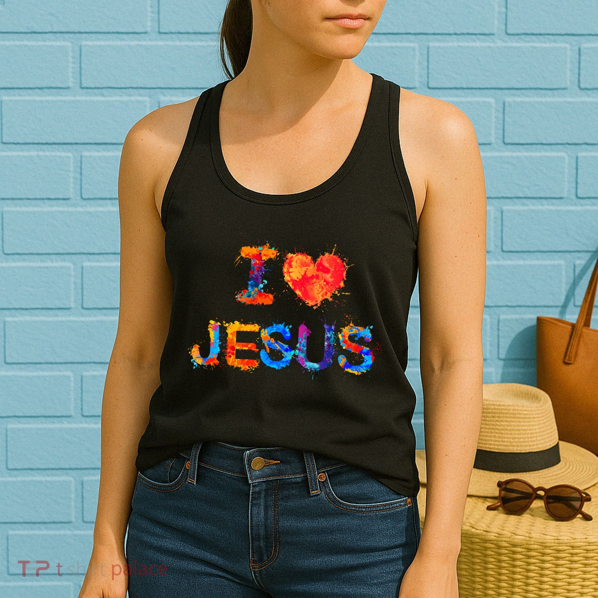 I Love Jesus Paint Splatter Women's Tank Top