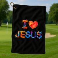 I Love Jesus Paint Splatter Golf Towel thumb 1