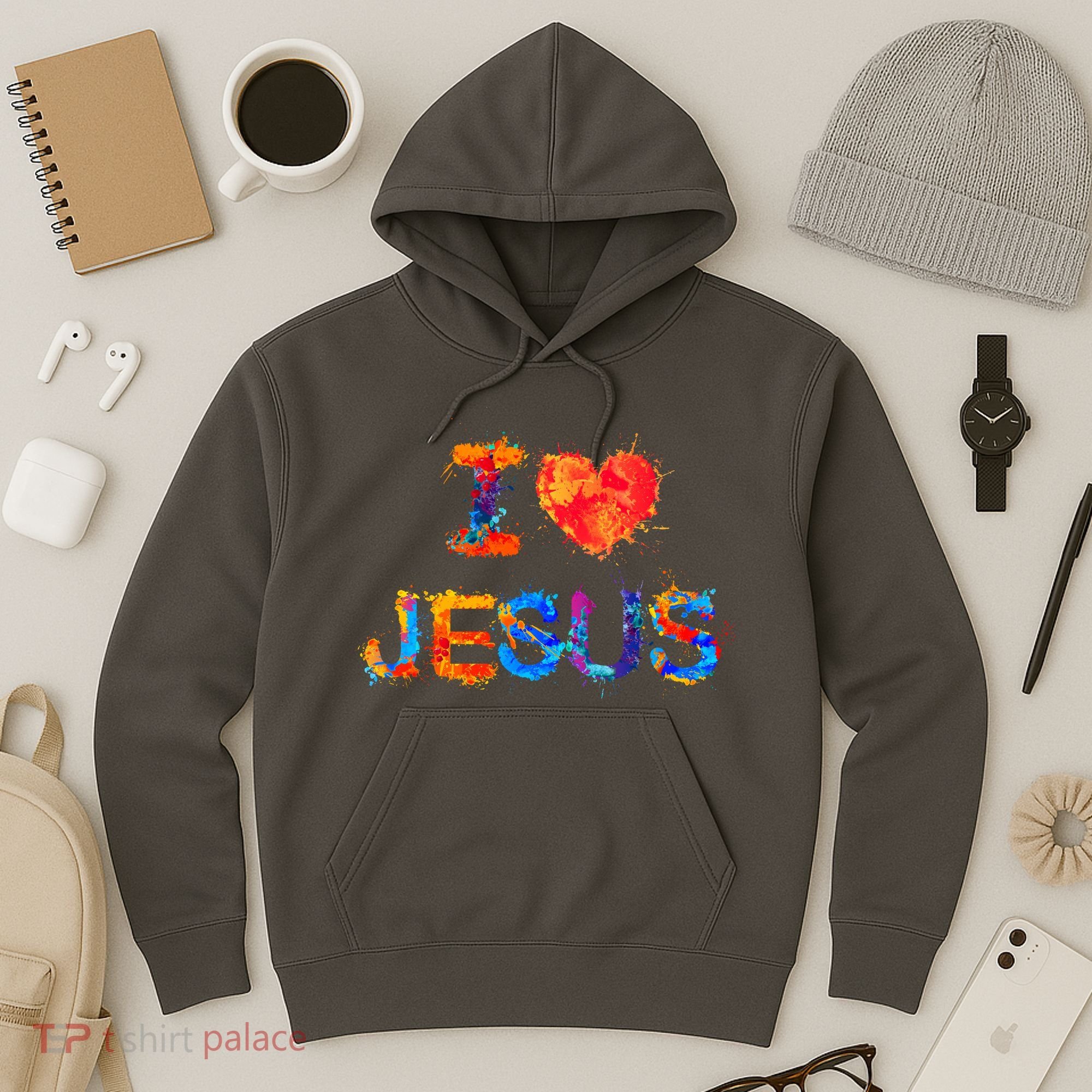 I Love Jesus Paint Splatter Hoodie