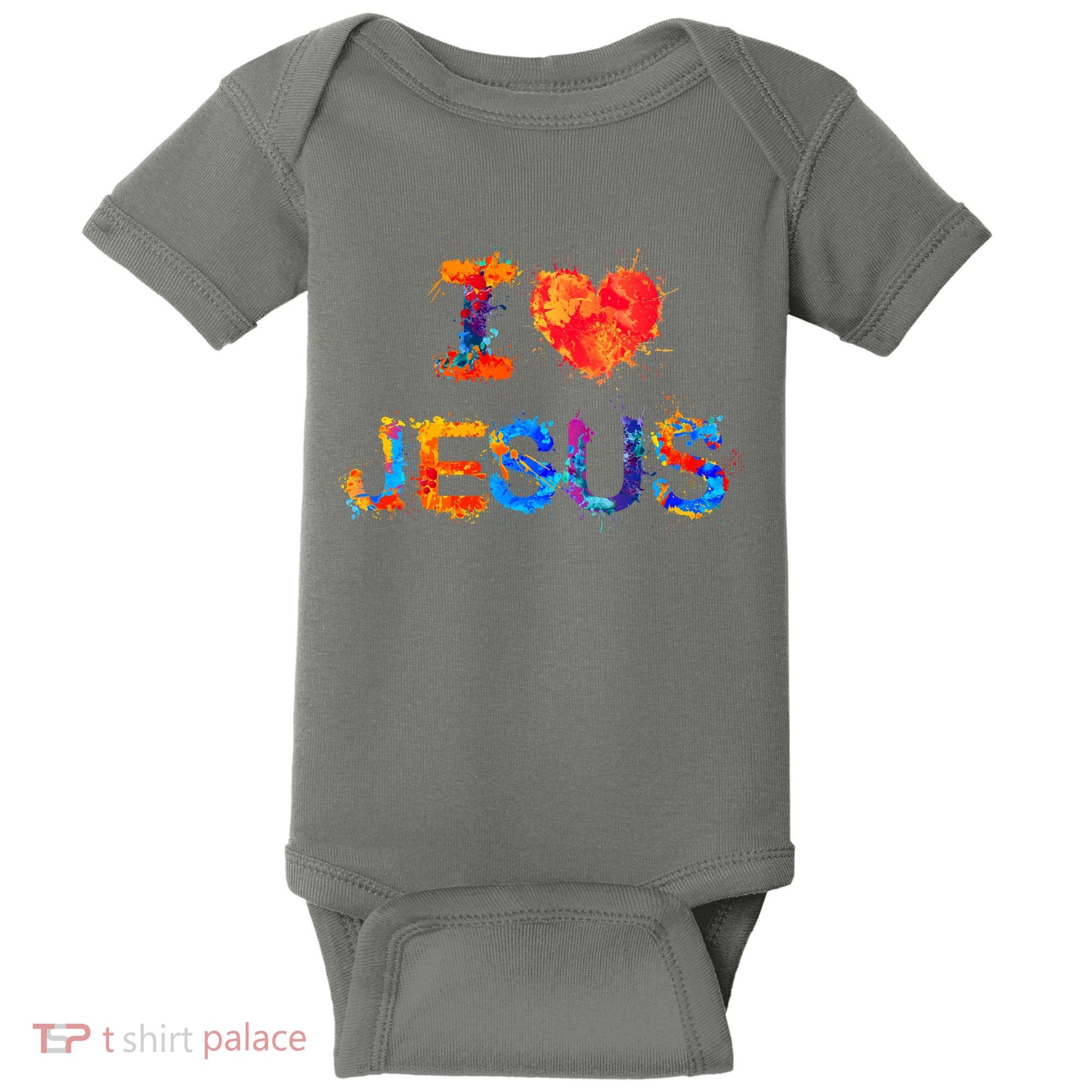 I Love Jesus Paint Splatter Baby Bodysuit
