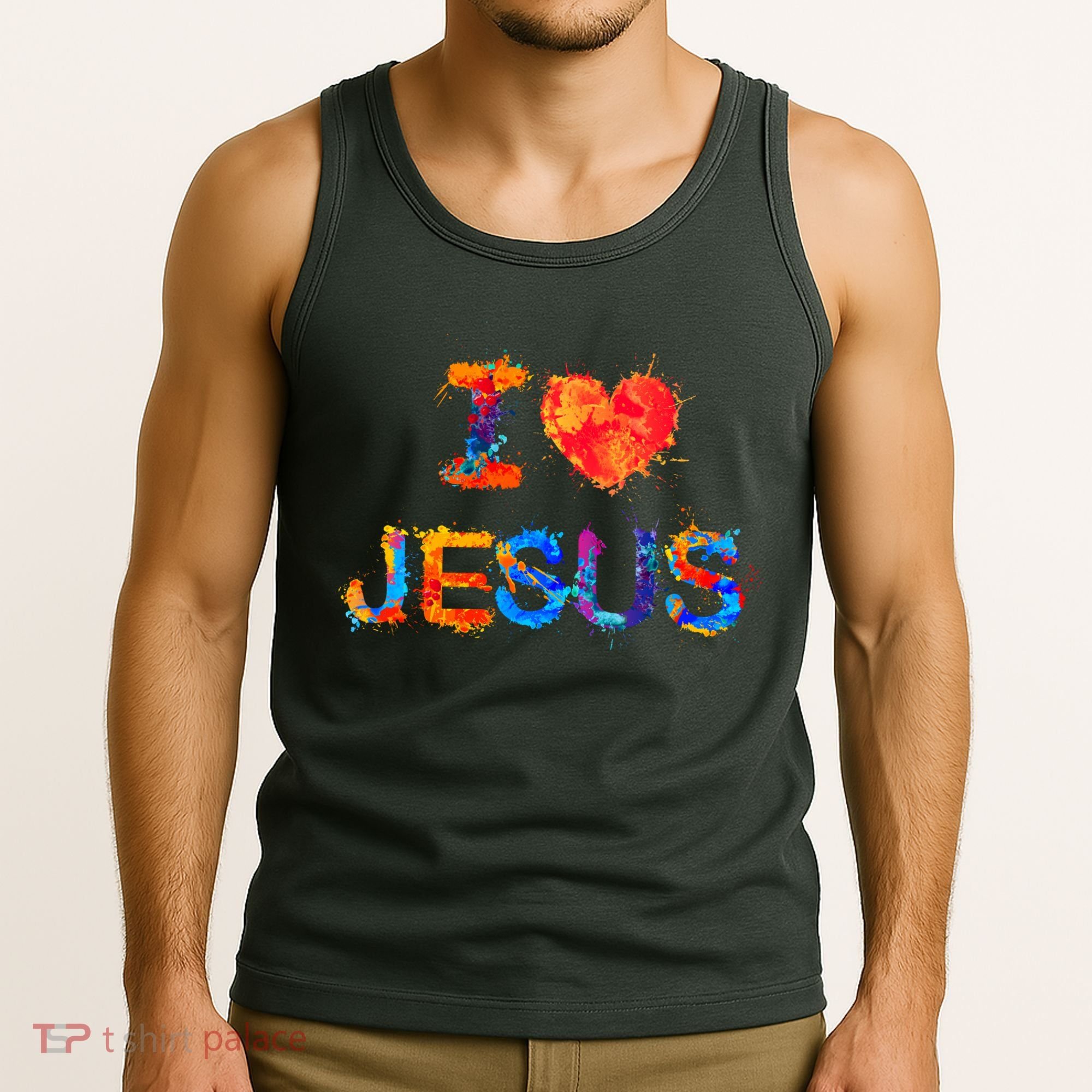 I Love Jesus Paint Splatter Tank Top
