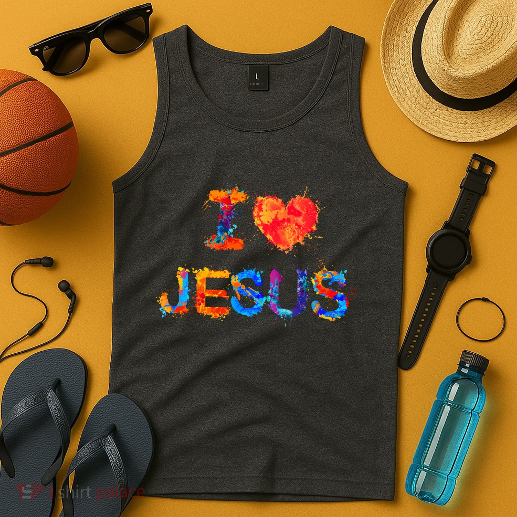 I Love Jesus Paint Splatter Tank Top
