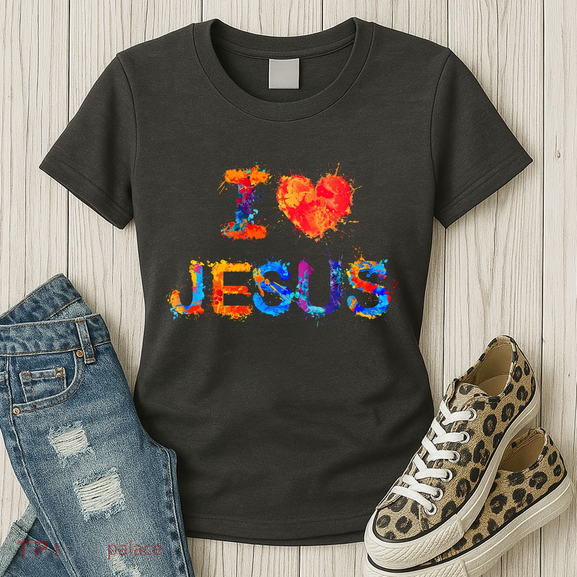 I Love Jesus Paint Splatter Women's T-Shirt