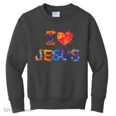 I Love Jesus Paint Splatter Kids Sweatshirt