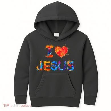 I Love Jesus Paint Splatter Kids Hoodie