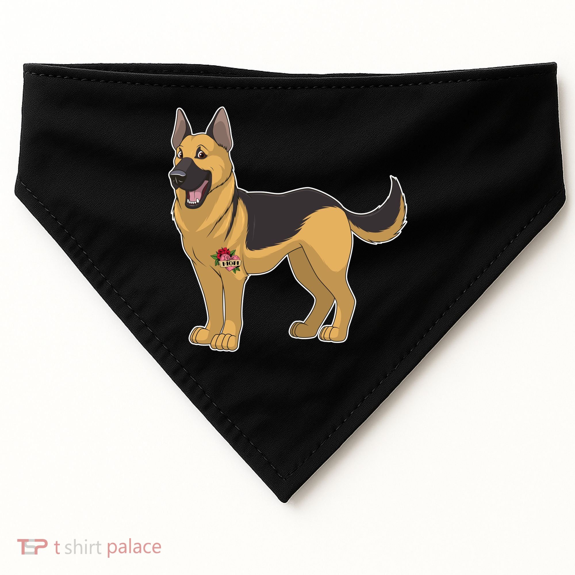 I Love Mom Tattoo German Shepard USA-Made Doggie Bandana
