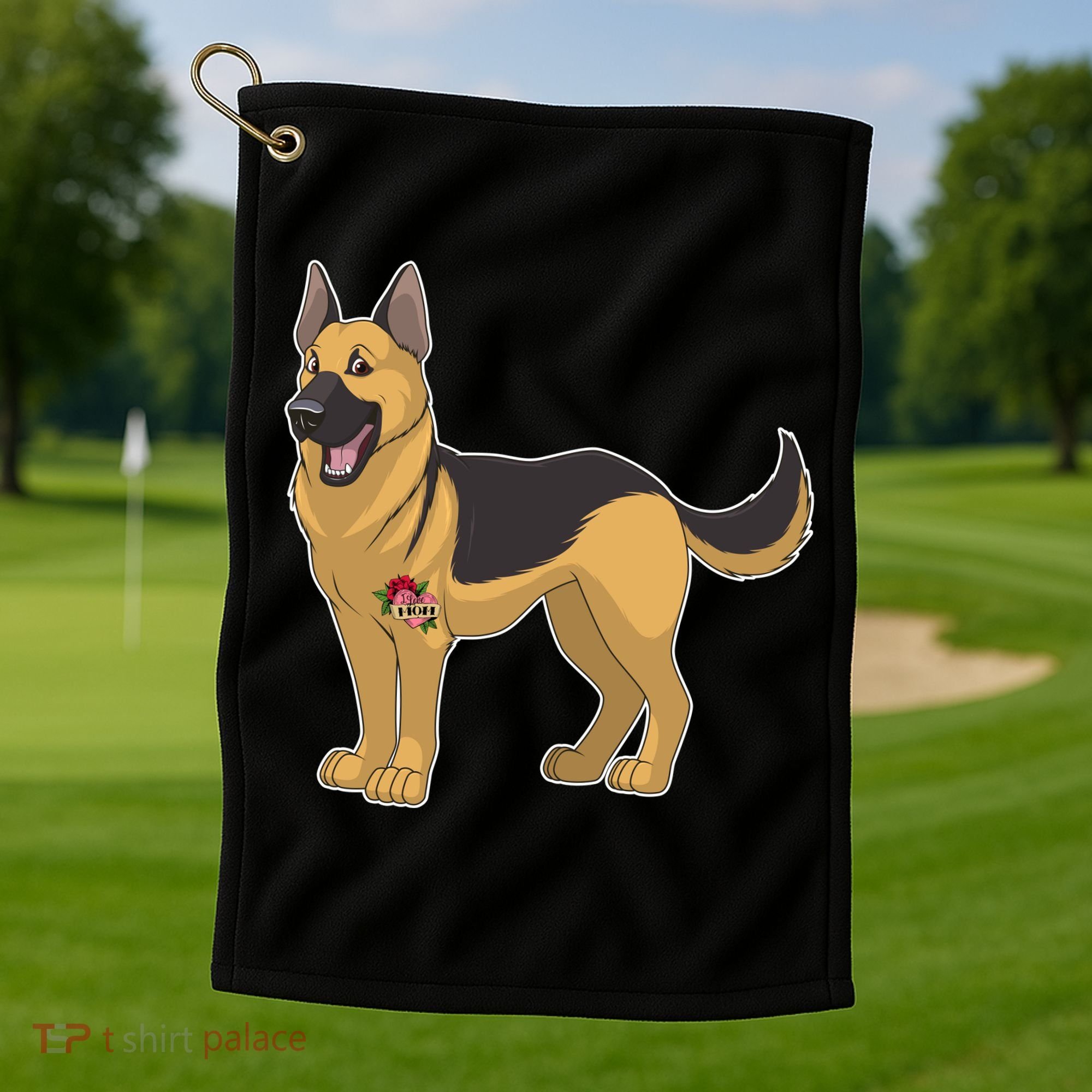 I Love Mom Tattoo German Shepard Golf Towel
