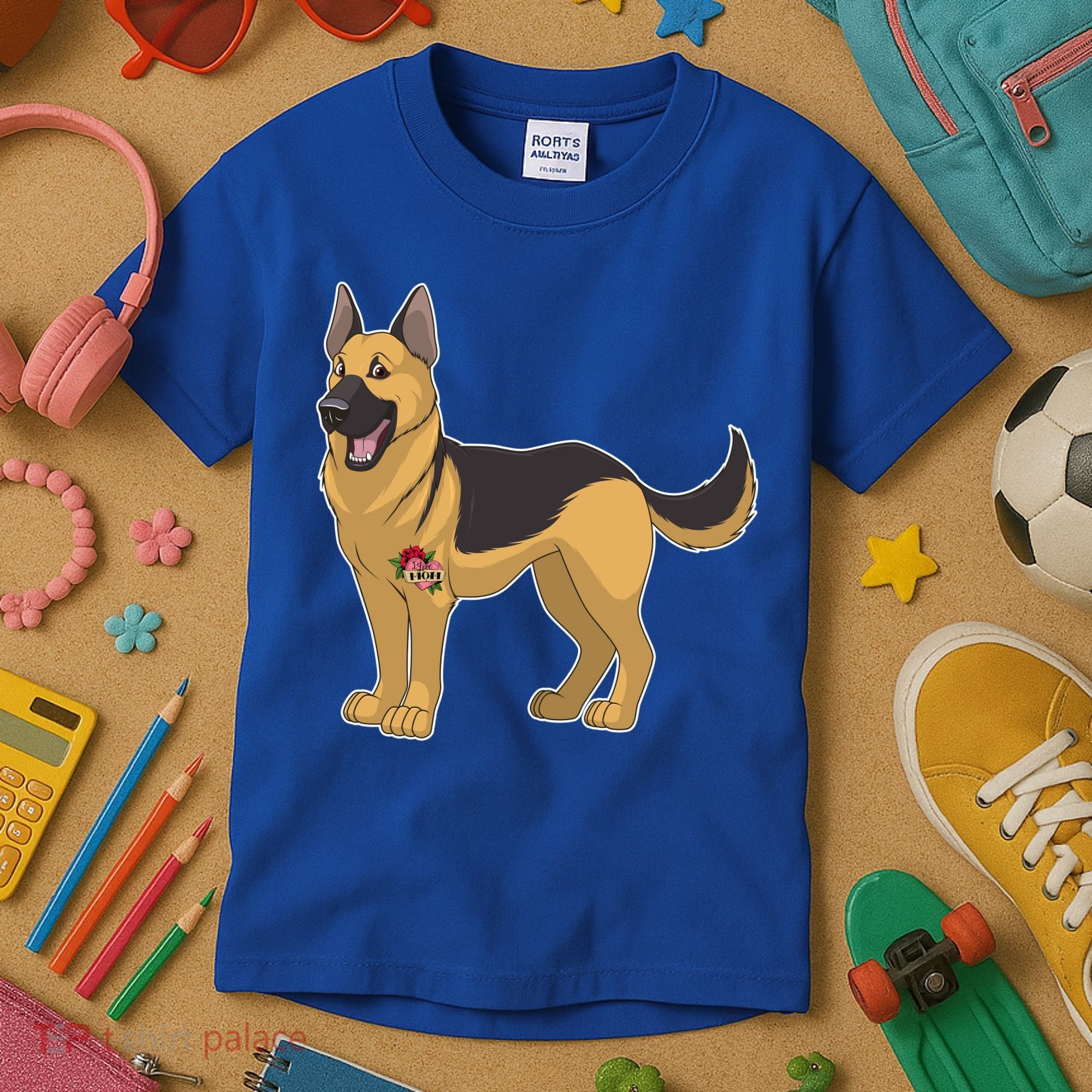 I Love Mom Tattoo German Shepard Kids T-Shirt