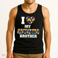 I Love My Autistic Brother Autism Tank Top thumb 3
