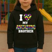 I Love My Autistic Brother Autism Kids Hoodie thumb 3