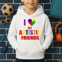 I Love My Autistic Friends Kids Hoodie thumb 2
