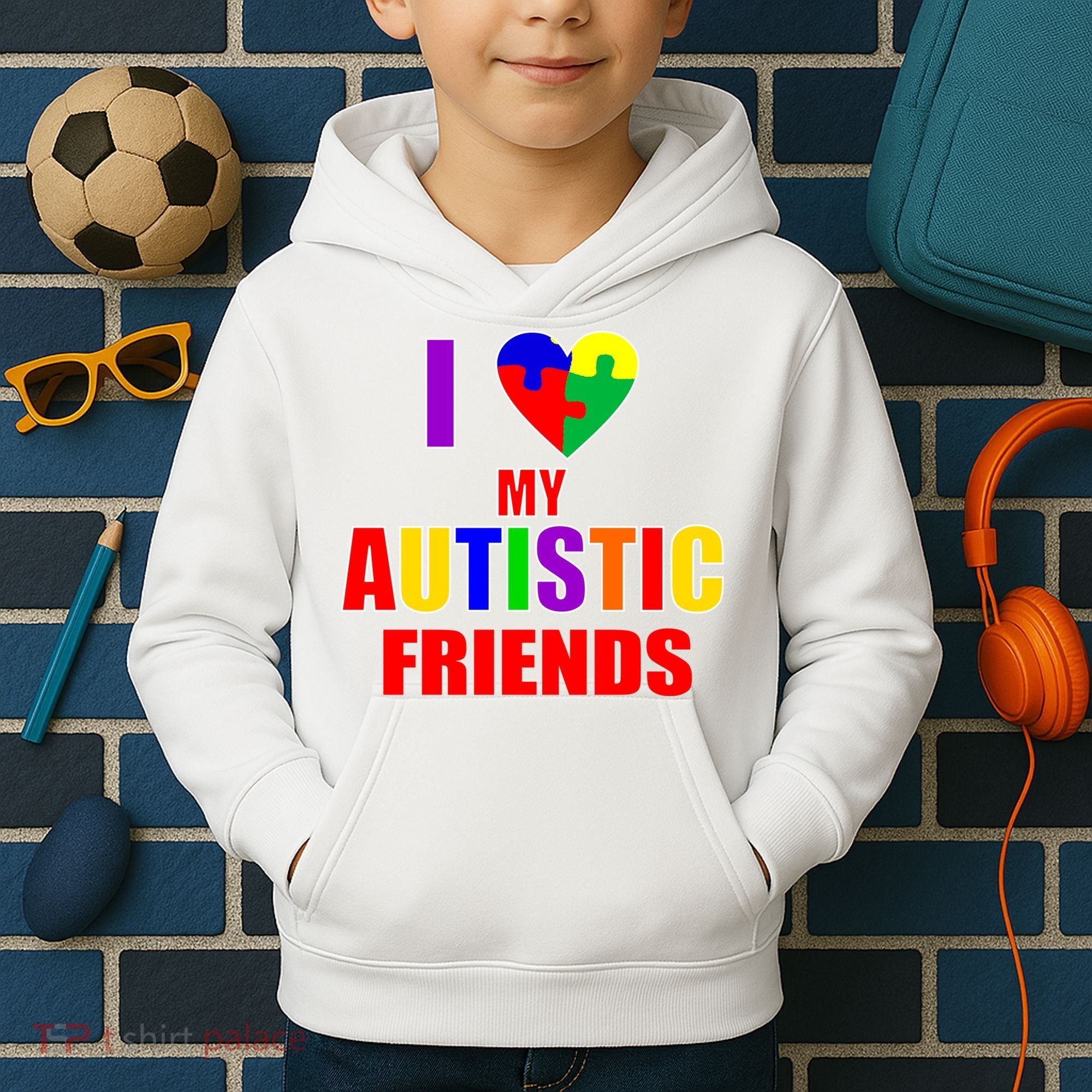 I Love My Autistic Friends Kids Hoodie