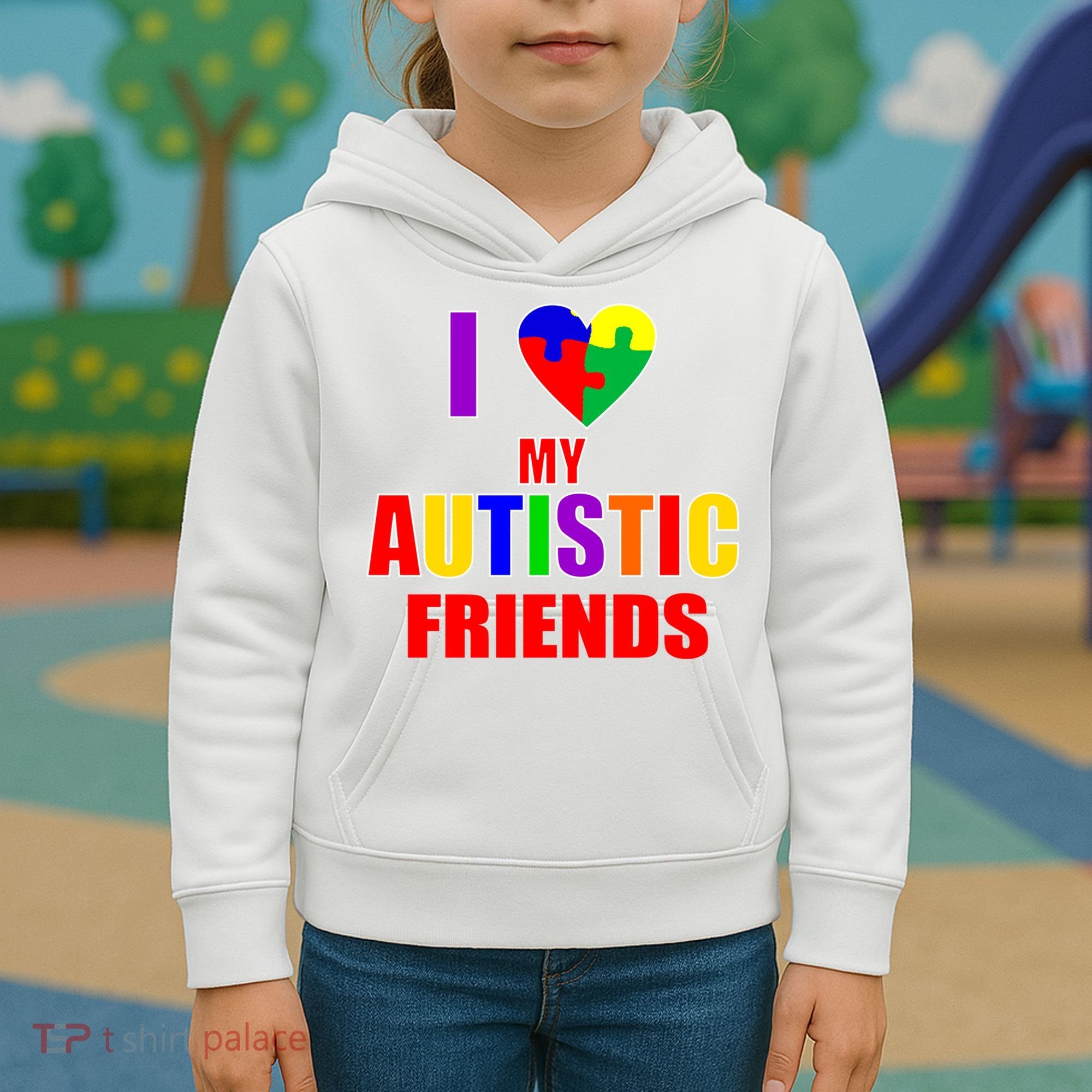 I Love My Autistic Friends Kids Hoodie