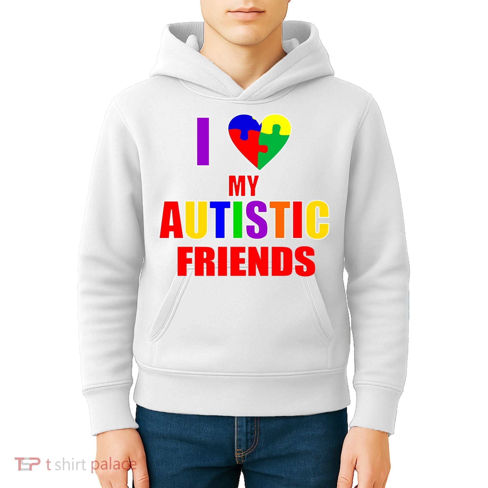 I Love My Autistic Friends Kids Hoodie
