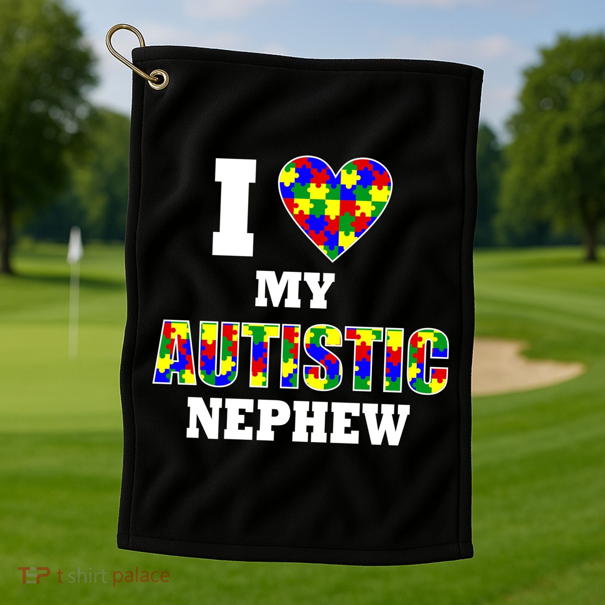 I Love My Autistic Nephew Autism Golf Towel