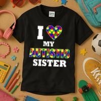 I Love My Autistic Sister Autism Kids T-Shirt thumb 3