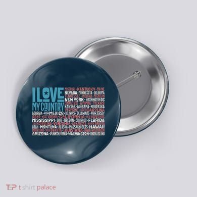 I Love My Country USA State Flag Button