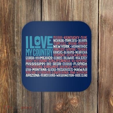 I Love My Country USA State Flag Coaster