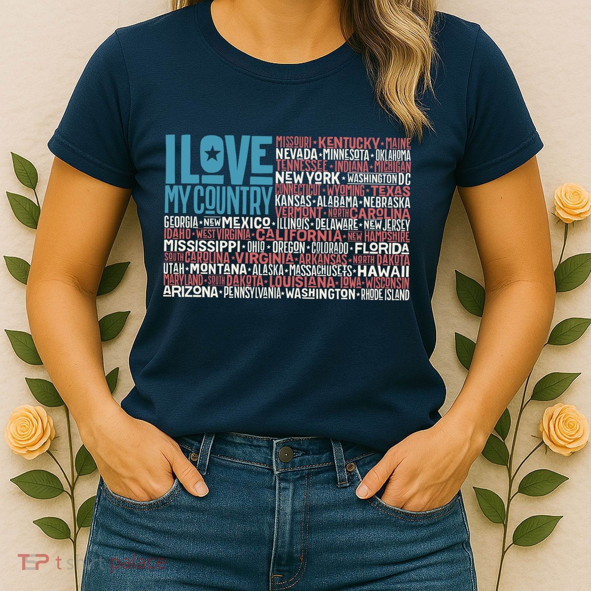 I Love My Country USA State Flag Women's T-Shirt