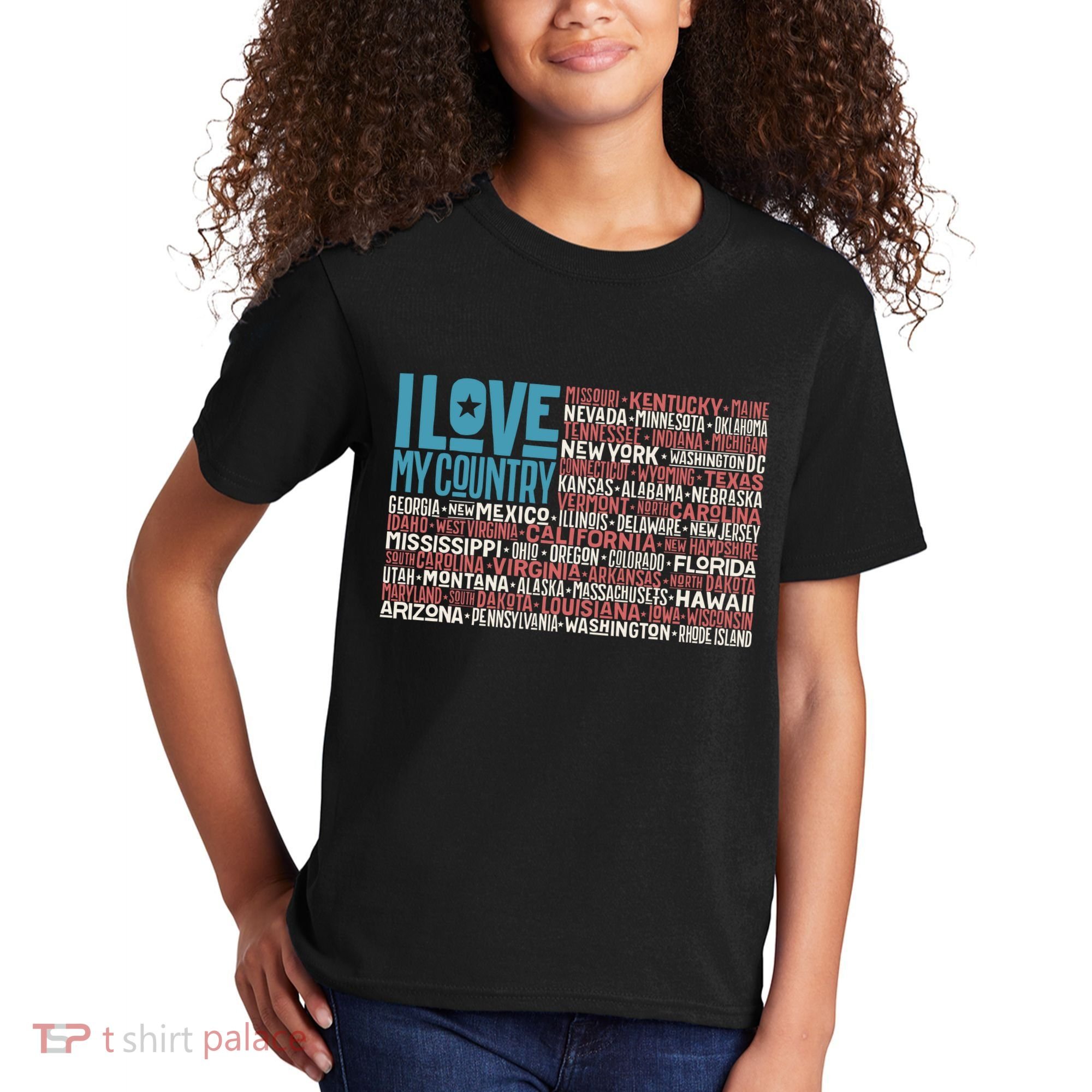 I Love My Country USA State Flag Kids T-Shirt