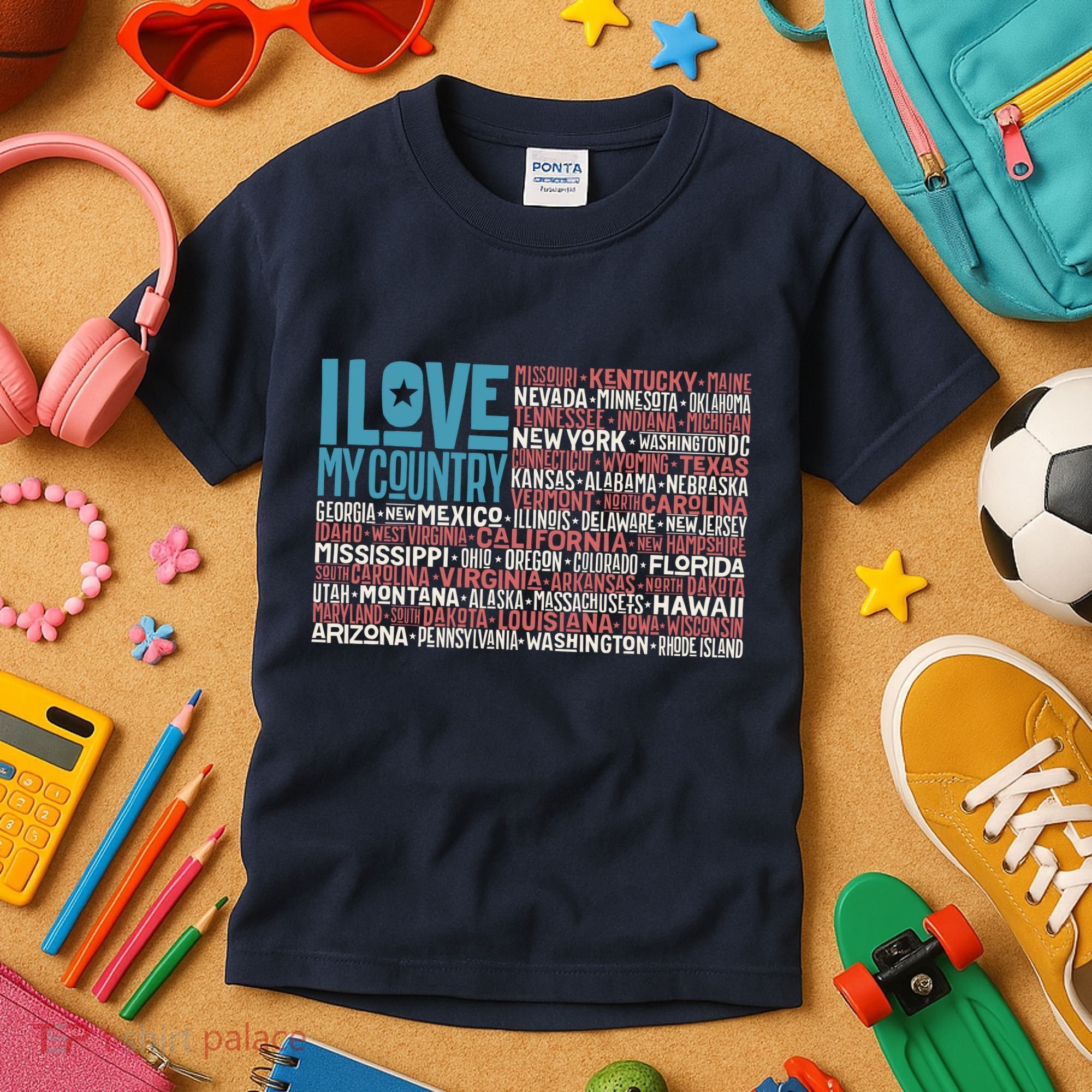 I Love My Country USA State Flag Kids T-Shirt