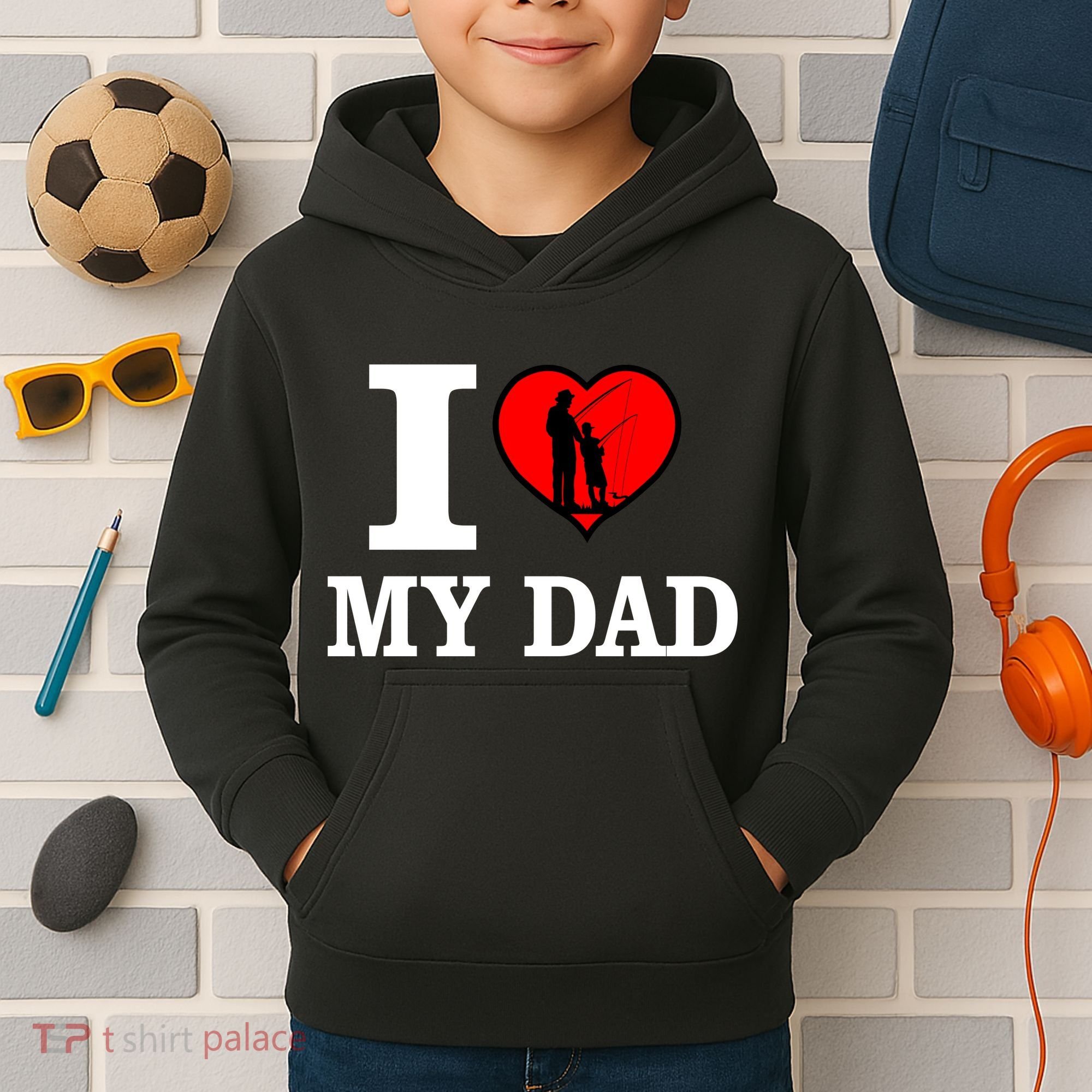 I Love My Dad Heart Kids Hoodie