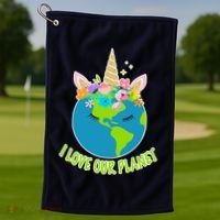 I Love Our Planet Earth Day Love Golf Towel thumb 1