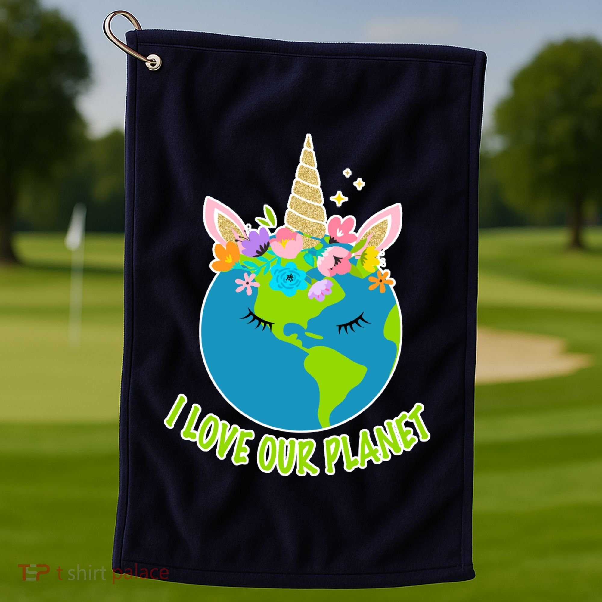 I Love Our Planet Earth Day Love Golf Towel