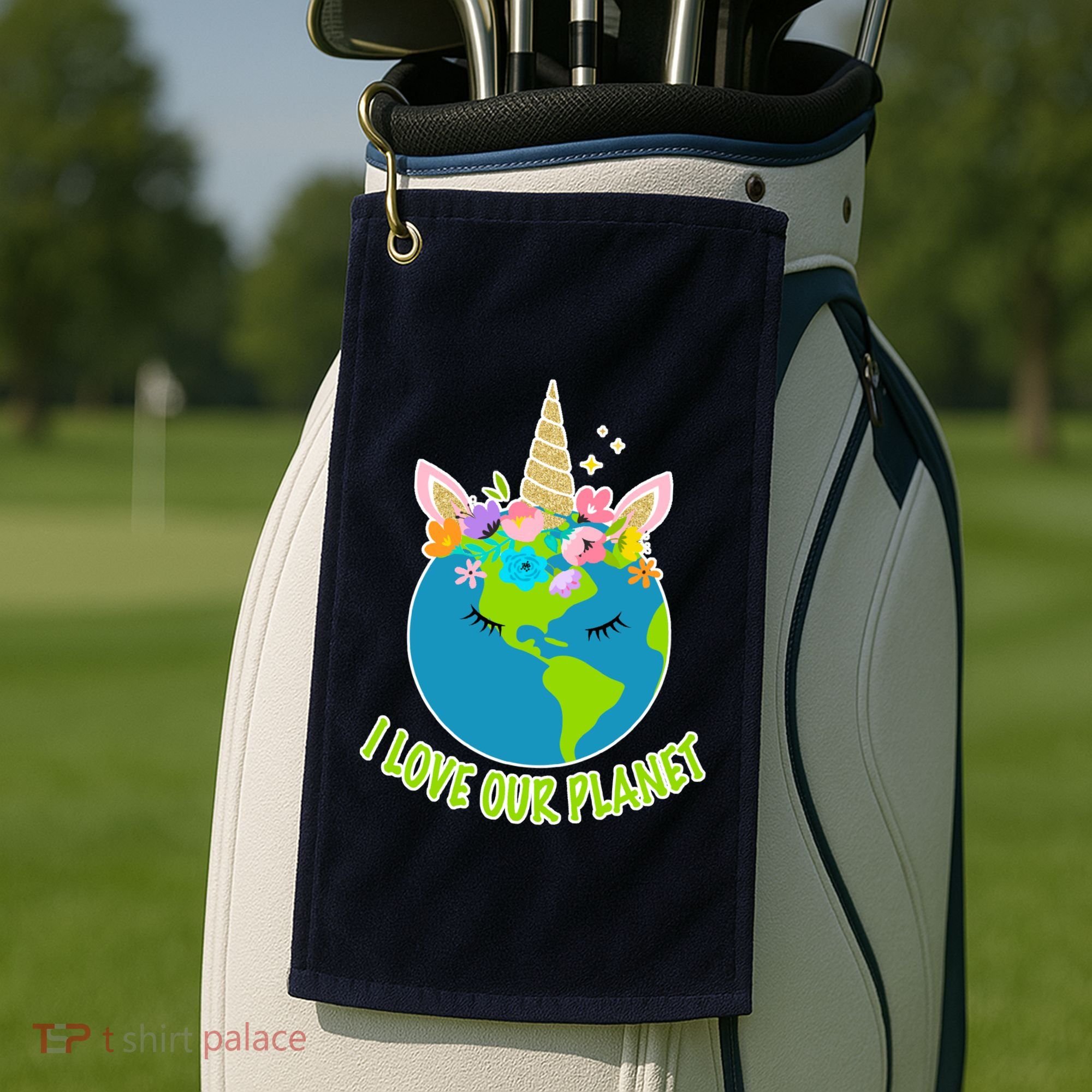 I Love Our Planet Earth Day Love Golf Towel
