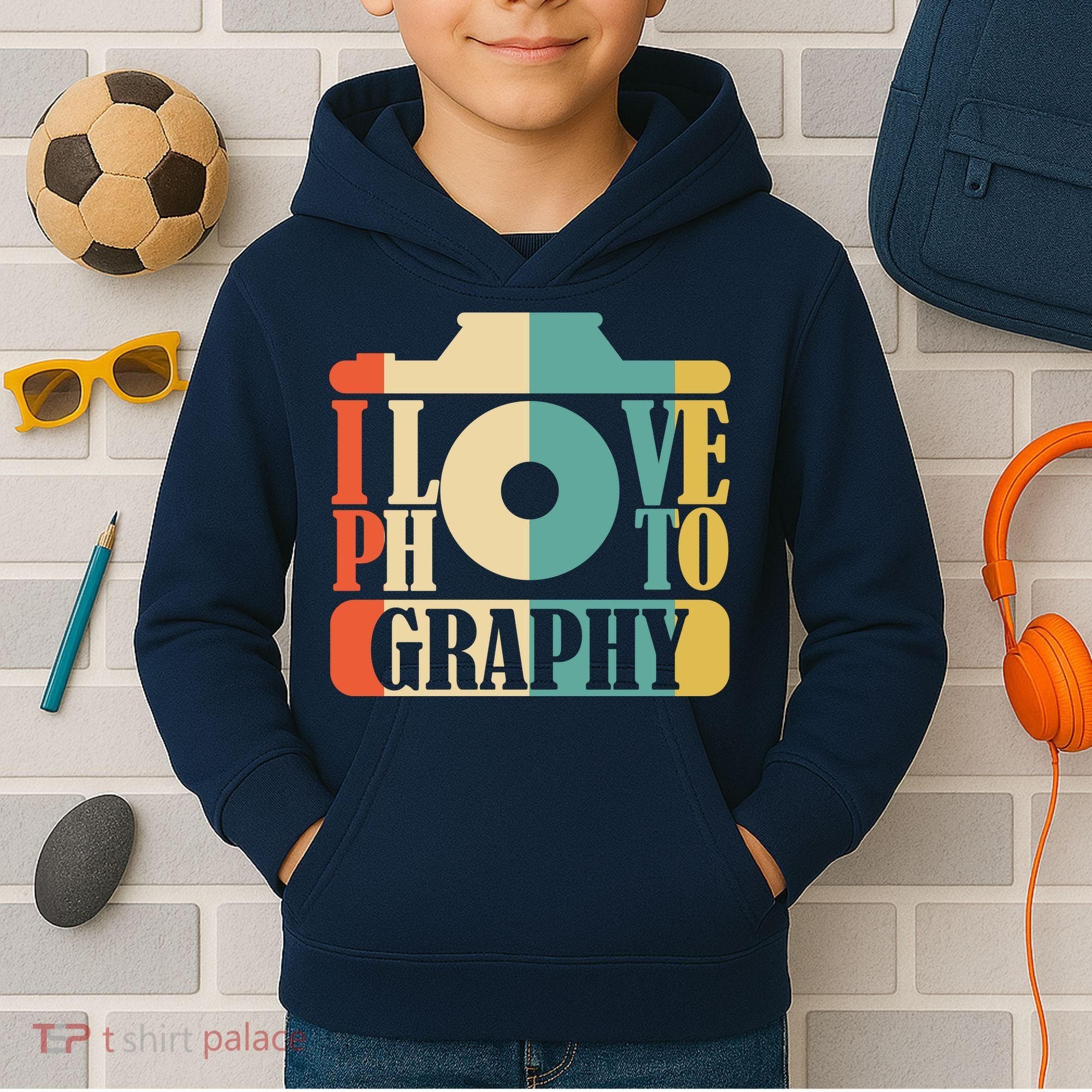 I Love Photography Camera Kids Hoodie
