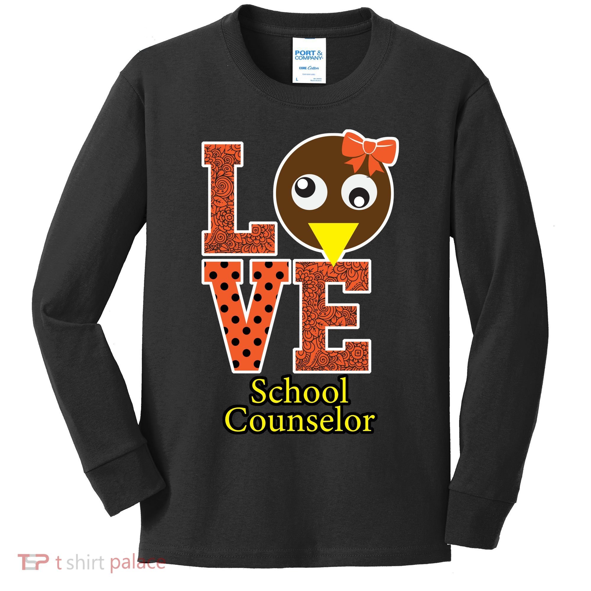 I Love School Counselor Turkeys Thanksgiving Kids Long Sleeve Shirt