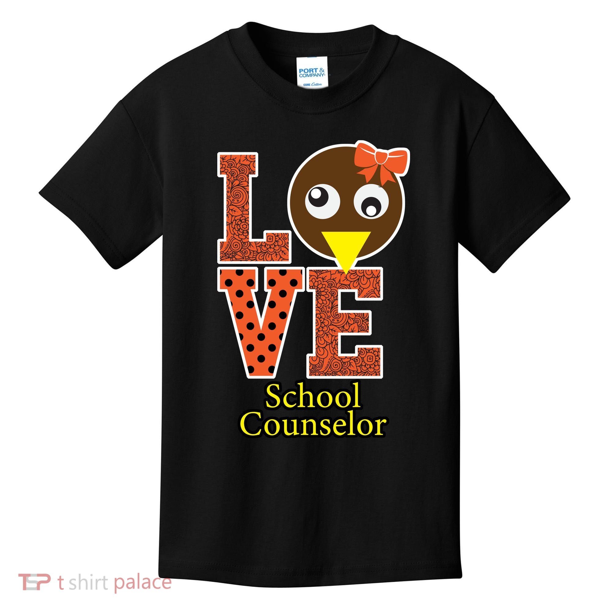 I Love School Counselor Turkeys Thanksgiving Kids T-Shirt