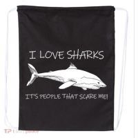 I Love Sharks It's People That Scare Me Drawstring Bag thumb 0