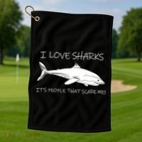 I Love Sharks It's People That Scare Me Golf Towel thumb 1
