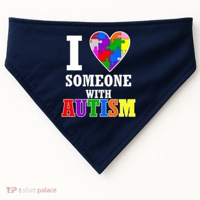 I Love Someone With Autism Puzzle Piece Heart USA-Made Doggie Bandana