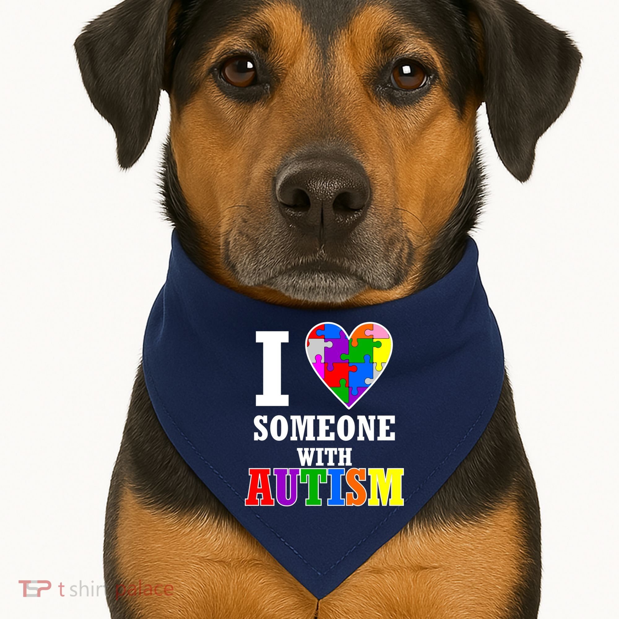 I Love Someone With Autism Puzzle Piece Heart USA-Made Doggie Bandana