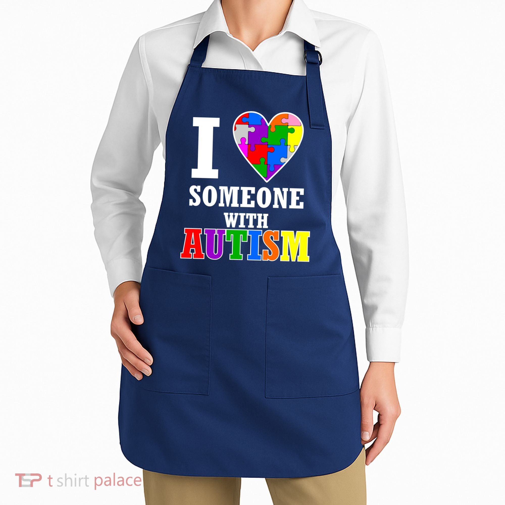 I Love Someone With Autism Puzzle Piece Heart Apron